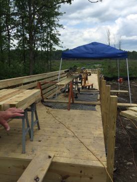 During construction, a portable awning provided welcome shelter from the sun and rain.