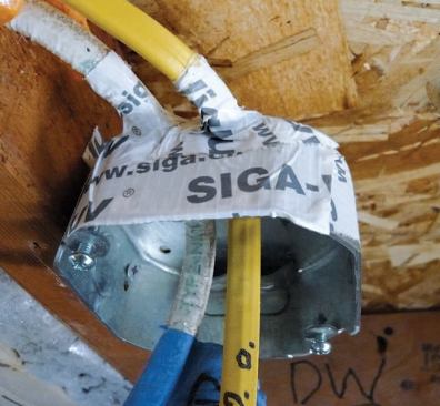 Where a new metal box is called for, tape provides a more reliable seal around the cable than foam, which is prone to cracking when the electrician installs the fixture or receptacle.