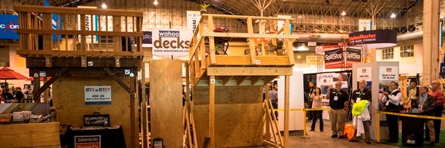 The Simpson Strongtie-sponsored deck collapse is always a popular presentation at the Deck Expo. The deck on the left features a lot of Simpson hardware; the deck that is collapsing on the right doesn't.