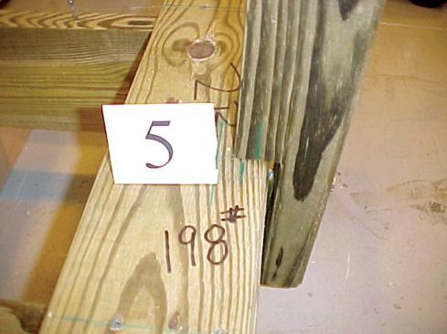 The authors tested five samples of each connection, applying a horizontal force at the top of the post until the post detached from the joist structure or the band joist itself came off.
