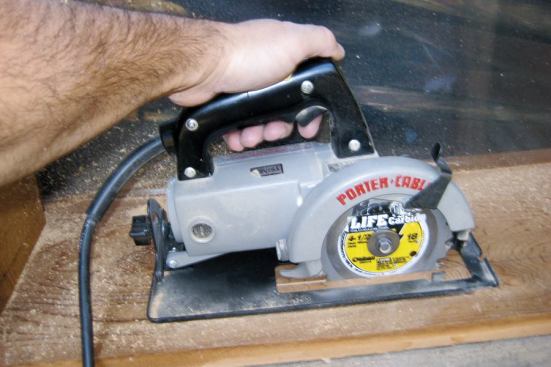 We use a small circular trim saw where it will fit.