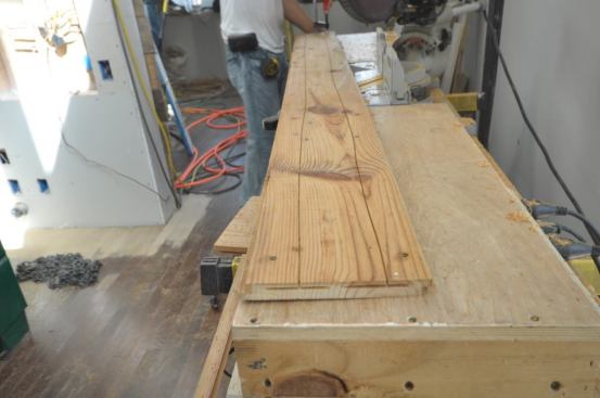 We ran two kerf cuts with our circular saw across the backside of these pine boards to help encourage the boards to never cup.