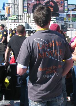 Part of the cheering section for Dave Moyle, a competitor from Sumner, Iowa. The Pope's endorsement didn't help, because this year Moyle failed to make the podium.