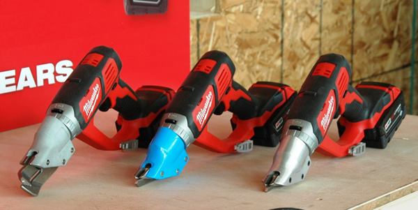 M18 Metal Cutting Shears: 14 gauge, 18 gauge, and 18 gauge top cut. Unlike some competitor’s drill-based tools, these were designed from the ground up to be shears—with an inline configuration that allows for easy one-handed operation. Features include a belt hook and a 360-degree rotating head that can be adjusted without the use of an Allen key. Available: 4th quarter 2014.