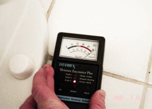 A high reading on the moisture meter