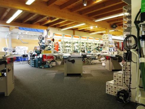 The second room in from the entrance contains a number of brands, with the largest area devoted to Makita. There are also power tools from Lamello, machinery from Felder, and multiple brands of hand tools.