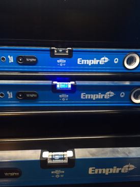 Milwaukee acuired Empire Level two years ago, and has a whole new line of levels, tape measures, and squares that will begin launching in September. The LED box level, shown here, features LED-equipped vials that are visible in all lighting conditions. They take AA batteries, which Empire says will last 32 hours. Digitial box levels with audible alert are coming in September as well.