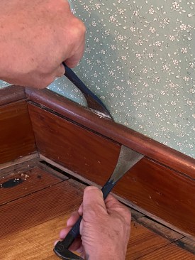 Wide-chisel pry bars have a thin, sharp blade that does minimal damage to soft woods.
