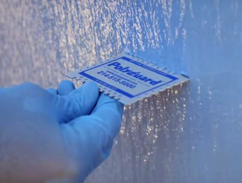 The material is sprayed on to a 60-mil thickness, which dries to a 30-mil, one-piece, no-seam finish.