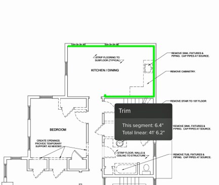 Stack allows the user to measure directly off the plans ... in this case to define  baseboard. 