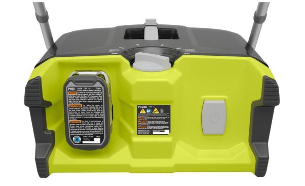 18-volt battery and kick on switch.