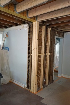 Flush beam. Framing completed at the interior end of the beam.