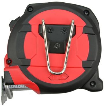 The belt clip is a wire bale – which is said to cause less wear to the pockets it’s clipped onto. Note the open area at the bottom and the wire loop where the hook butts up to the case. The cutout allows you to slow the retraction of the tape or hold it out without using the lock. The loop keeps your finger from being pinched when the hook slams into the case.