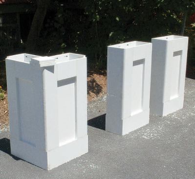 Finished cellular PVC pedestals.