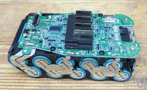 This the inside of Ridgid's new 18-volt Hyper Lithium battery. The type of cells that were used determine the amp-hour rating - this is a 4.0 Ah pack. Among other things, the electronics provide short-circuit protection, over-discharge protection, and over-current protection. There is nothing unusual about the amount of electronics in this pack; nowadays, most packs contain some kind of circuit board. This one just happens to be big.