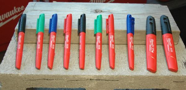 In addition to black, Inkzall Permanent Markers will now be available in red, blue and green. Intended for use 
on the jobsite, these markers are designed to write on wet, oily, and dusty surfaces. Markers are available for making thick (Chisel Tip) and thin (Fine Point) lines. Available: October 2014 (black is available now). Price: varies.