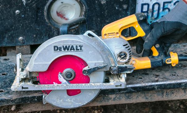 Of our many saws, the 
DeWalt DWS535 wormdrive saw is one that we’ve relied on since 2010. We love this saw and its large sturdy fence (not shown).