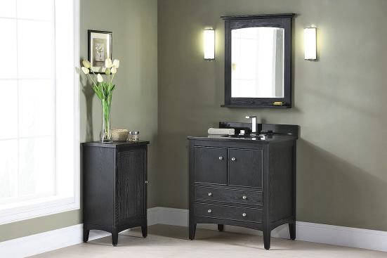 The Kent bath furniture collection includes vanities, linen cabinets and towers, and matching mirrors for a complete suite.