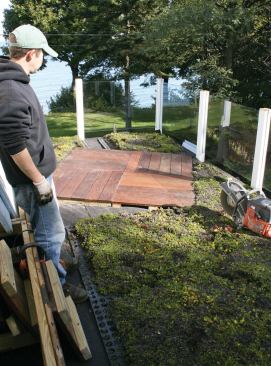 Interlocking pre-grown panels add little dead load to the roof.