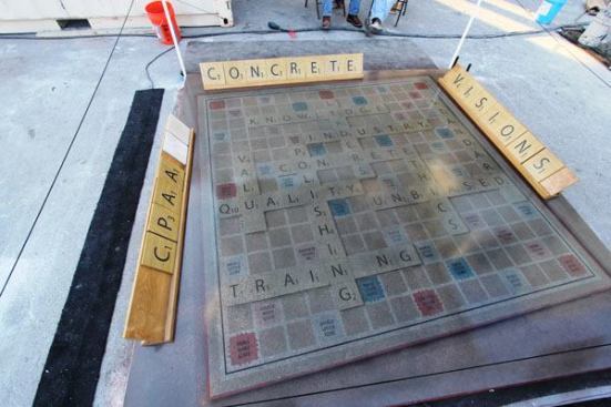 This concrete Scrabble board was produced at the show and is about 8 foot square...