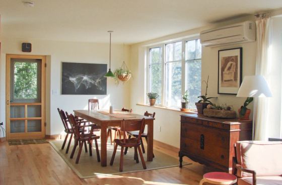 The insulation and air-barrier systems are so effective that a single mini-split heat pump should be able to provide heating and cooling for the entire home. Electric radiant ceiling panels will provide backup heat if needed.