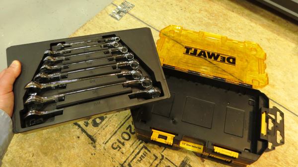 The boxes for the Stackable Sets contain removable trays. The trays can be taken out and dropped into the drawer of a larger tool box. This allows the same tools used in the garage or shop to be also be used in the field.