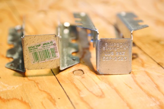 G-185 hangers can be identified by the brand name Triple-Zinc and the letters “TZ” on Mitek/USP products, and by the brand name Zmax and the letter “Z” on Simpson Strong-Tie products.