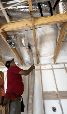 In attic areas, he drapes the netting to create a “bag” that can be filled with more insulation than the depth of the framing would otherwise allow.