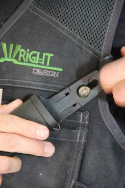 The rivet is designed to secure the sheath for a European-style work knife. The sheath clips on like this…