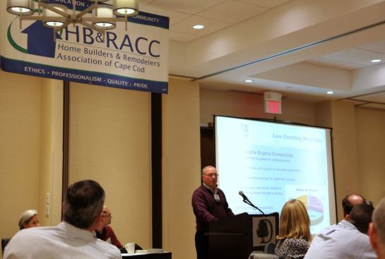 Richard McLaughlin of Fresh interiors speaks to the group about materials that are not harmful to indoor air quality.