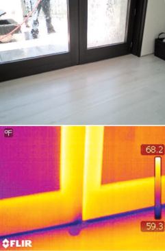Before long, water was coming in under the door, as both the visual and infrared photos show.