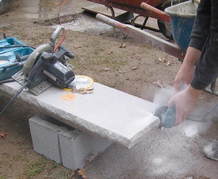 We used a circular saw and an angle grinder, both equipped with diamond blades, to cut the stone.