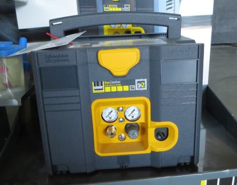 We’ve seen Systainers adapted to carry off-the-shelf compressors. This Schneider (
SysMaster SYM 150) compressor was purpose-built to be housed inside a Systainer. Prebena offers a 
similar product. Unfortunately, neither company sells in the U.S.