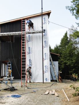 The shell was covered with housewrap.