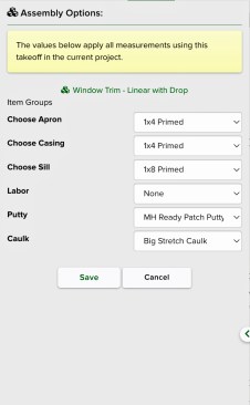 Each assembly can be modified with a range of items, all of which are available in the drop-down menus in the “Assembly Options” window.