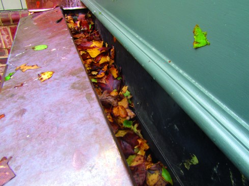 Built-in gutters are not as good at draining water as they are at collecting leaves.