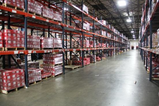 All those nails (and tools—brought in from the company’s plant in China) have to go somewhere. This is just one aisle of many in the warehouse section of the plant.