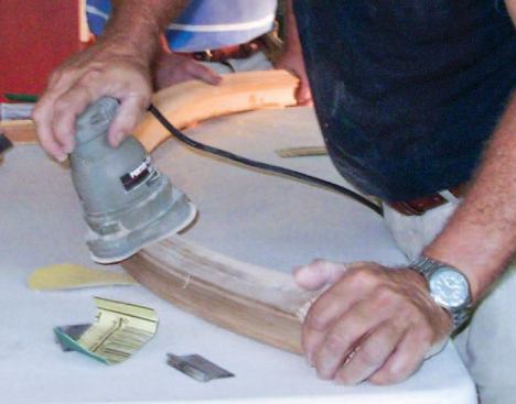 Cleanup is done with scrapers, sanders, and Tadpole profiled sandpaper holders for the beads and hollows.
