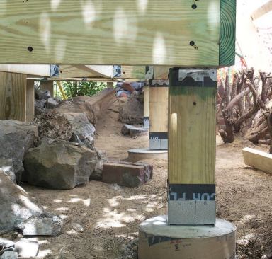The process ensured accurate positioning of the pressure-treated 6x6s.