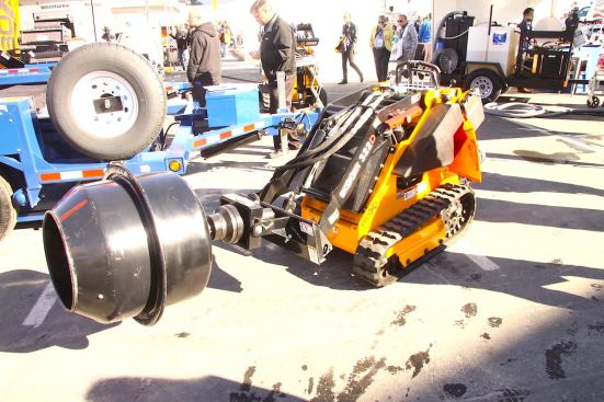 Skid steer concrete mixer attachments like these aren’t anything new, but they were fun to see in person just the same.