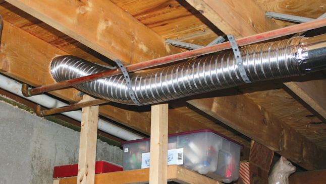 Outside combustion air flows through flexible metal duct.