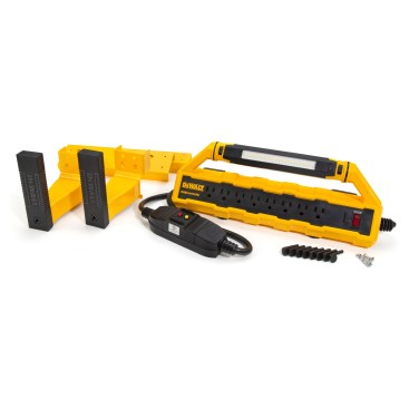 To integrate with DeWalt shelving’s metal racks, the unit also ships with a stout cord minder.