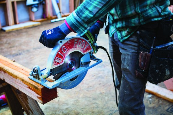 The last surviving corded saw on Uhler’s site is the 10-inch Big Foot saw. It’s only used these days for finish beam cuts.