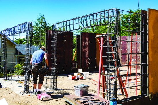 The garage openings required a steel frame formed out of rebar within the concrete walls.