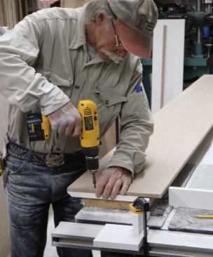 The MDF template is screwed to the PVC blanks.