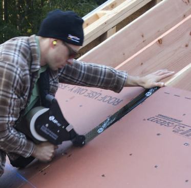 On shallow pitches, seams can be quickly taped as the roof is sheathed.