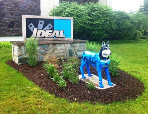 IDEAL is headquartered in a low-rise office building next to one of the company’s plants in Sycamore, Illinois. There was nothing that special about the building so I did not even think to photograph it. Or maybe it was special and I didn’t notice because I was wondering about the blue dog statue in front of the company sign. It turns out the husky is the mascot of the local college, Northern Illinois University, and IDEAL is involved with the community—having been in Sycamore since 1924.