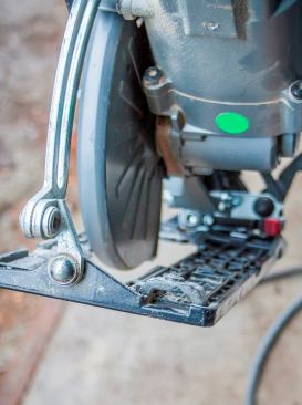 The wrench stores in a slot in the base and will not get lost if you put it in there. Why is the slot on this saw empty? We foolishly forgot to stow the wrench and now we can't find it. Our mistake.