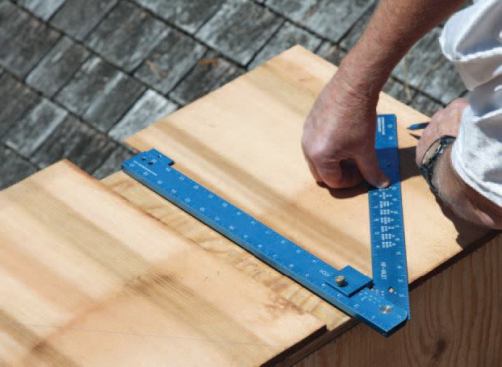 I transfer the sheathing cut angle to the shingle with a Swanson's Wizard angle gauge.