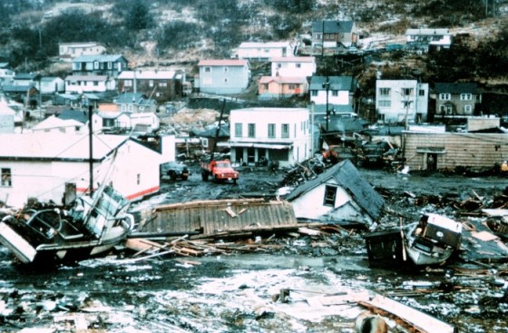 Tsunami damage at Kodiak following 1964 Good Friday Earthquake